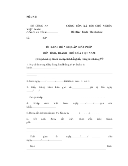 Mẫu tờ khai đề nghị cấp giấy phép đến tỉnh, thành phố của Việt Nam (Dùng cho công dân Lào nhập cảnh bằng giấy thông hành biên giới)