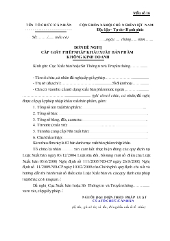 Đơn đề nghị cấp giấy phép nhập khẩu xuất bản phẩm không kinh doanh