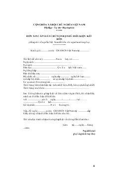 Đơn xin cấp giấy chứng nhận đủ điều kiện kết hôn (dùng cho công dân Việt Nam kết hôn với người nước ngoài)