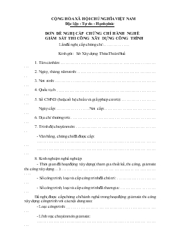 Đơn đề nghị cấp chứng chỉ hành nghề giám sát thi công xây dựng công trình