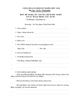 Đơn đề nghị cấp chứng chỉ hành nghề kỹ sư hoạt động xây dựng