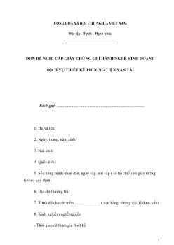 Đơn đề nghị cấp giấy chứng chỉ hành nghề kinh doanh dịch vụ thiết kế phương tiện vận tải