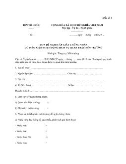 Đơn đề nghị cấp giấy chứng nhận đủ điều kiện hoạt động dịch vụ quan trắc môi trường
