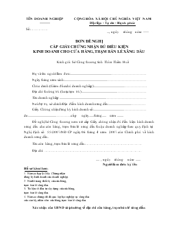 Đơn đề nghị cấp giấy chứng nhận đủ điều kiện kinh doanh cho cửa hàng, trạm bán lẻ xăng dầu