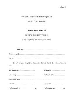 Đơn đề nghị đăng ký phương tiện thủy nội địa (Dùng cho phương tiện chuyển quyền sở hữu)