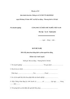 Đơn đề nghị đổi giấy phép hoạt động dịch vụ đưa người lao động đi làm việc ở nước ngoài
