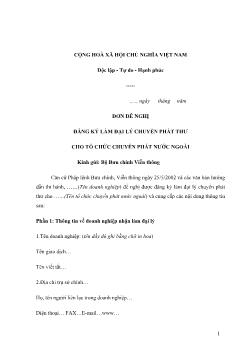 Đơn đề nghị đăng ký làm đại lý chuyển phát thư cho tổ chức chuyển phát nước ngoài