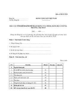 Báo cáo TÌNH HÌNH KINH PHÍ HOẠT ĐỘNG CỦA CHI BỘ, ĐẢNG BỘ CƠ SỞ XÃ, PHƯỜNG, THỊ TRẤN