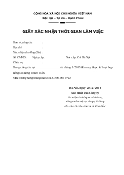 Giấy xác nhận thời gian làm việc