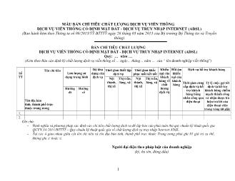 MẪU BẢN CHỈ TIÊU CHẤT LƯỢNG DỊCH VỤ VIỄN THÔNG DỊCH VỤ VIỄN THÔNG CỐ ĐỊNH MẶT ĐẤT - DỊCH VỤ TRUY NHẬP INTERNET (ADSL)