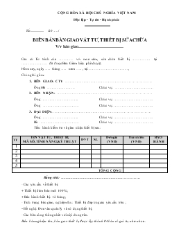 Biên bản bàn giao vật tư, thiết bị sửa chữa