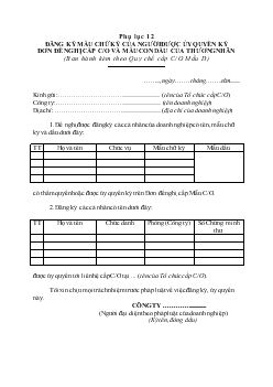 Đăng ký mẫu chữ ký của người được ủy quyền ký đơn đề nghị cấp C/O và mẫu con dấu của thương nhân