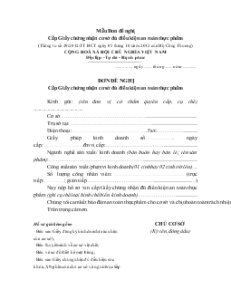 Mẫu đơn đề nghị cấp giấy chứng nhận cơ sở đủ điều kiện an toàn thực phẩm